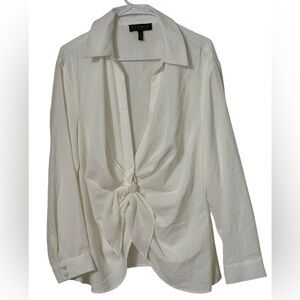 Eloquii Ivory Tie Front Blouse Size 16 | Elegant Long Sleeve Button Cuff Shirt
